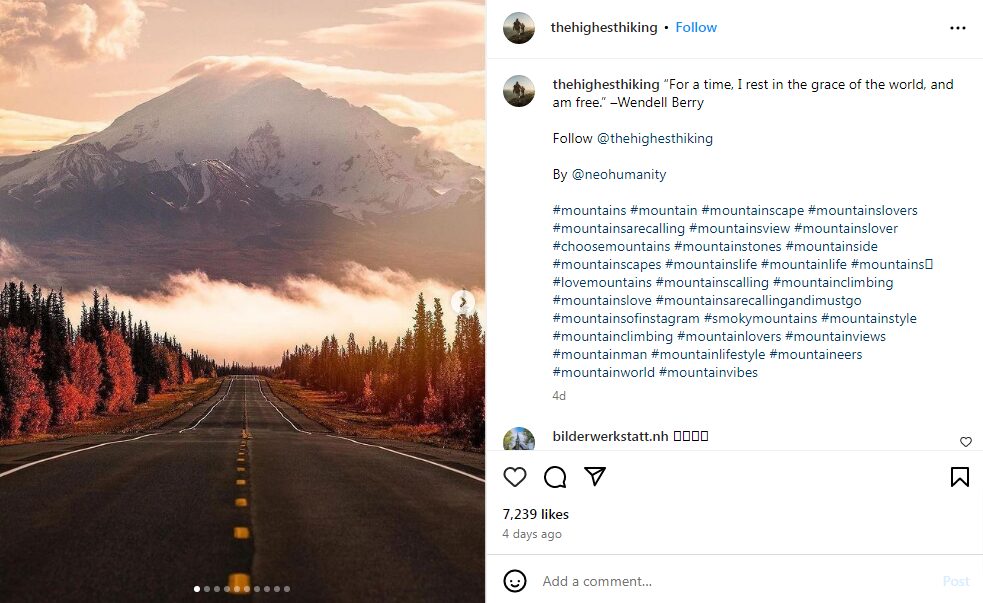 Famous mountain quote used in instagram post