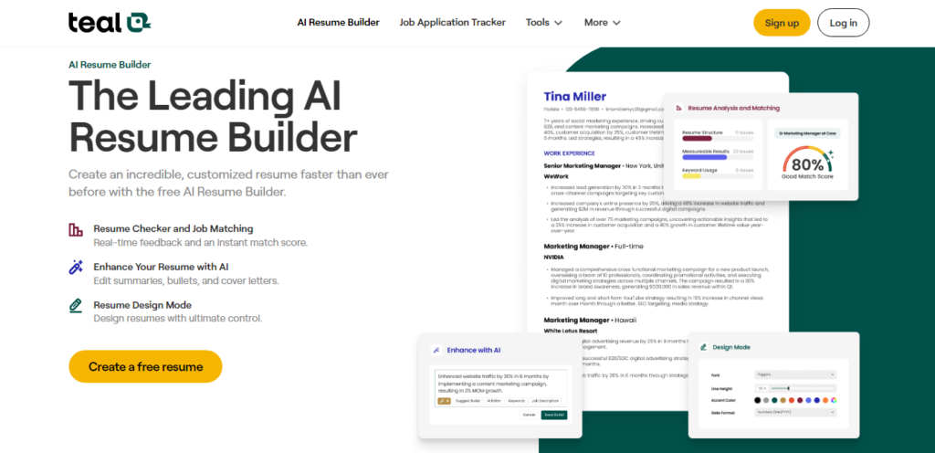 Teal - AI tools for resume building